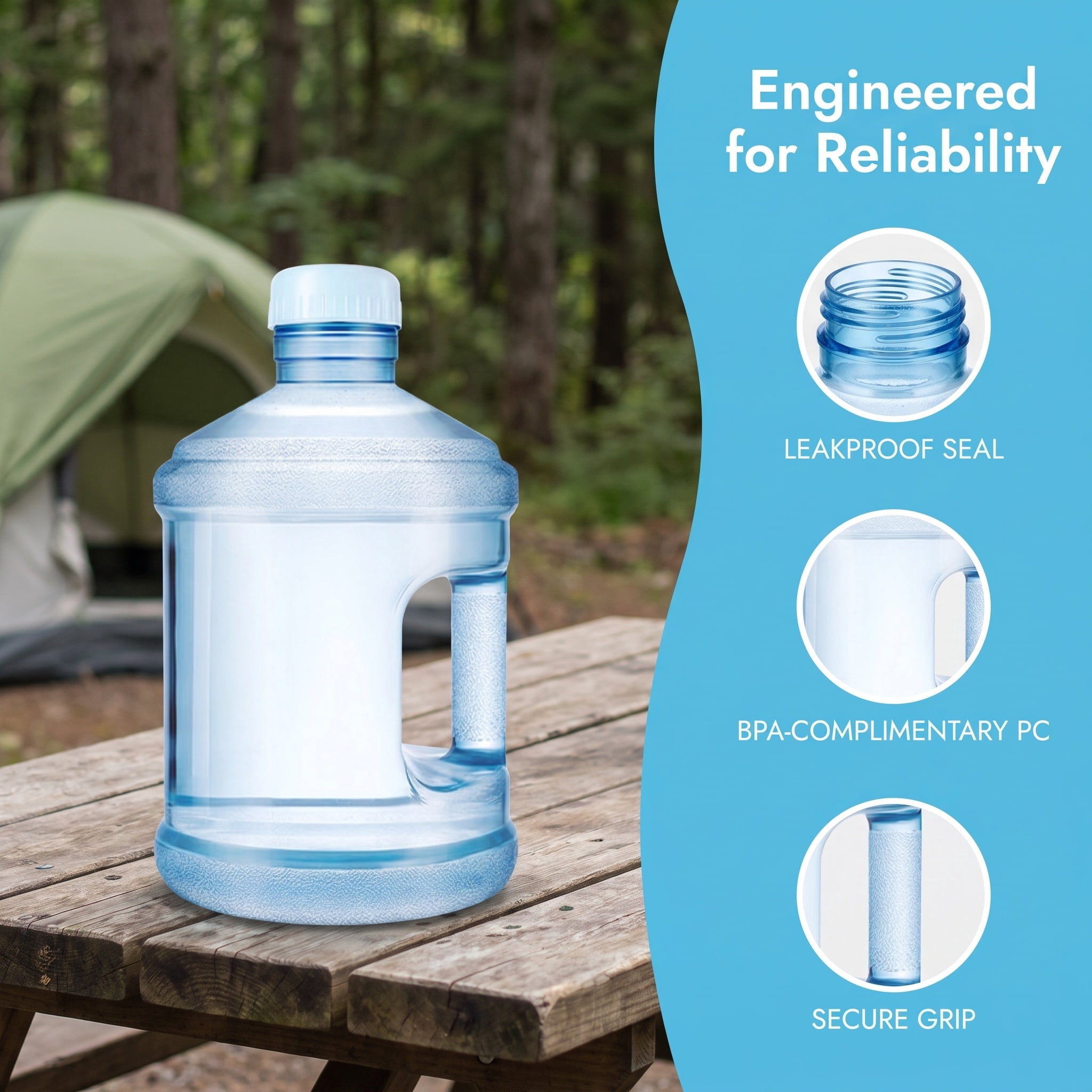 DEEPCRAFF 3L Portable Water Jug, PC Plastic Outdoor Camping Water ...