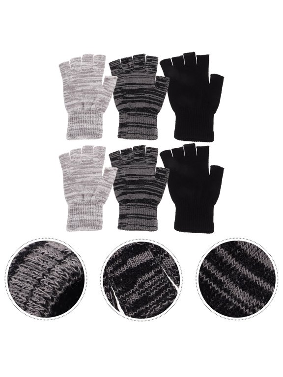 3Pairs Knit Gloves Half Finger Stretchy Acrylic for Driving and Winter Activities