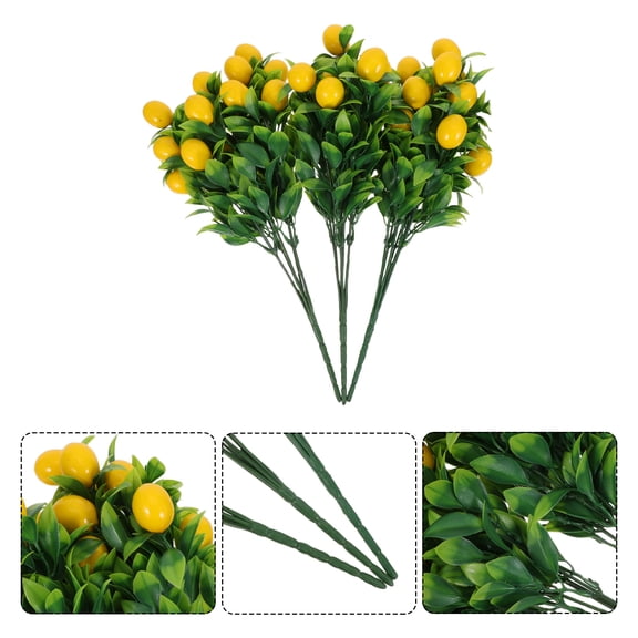 DEEPCRAFF 3Pcs Artificial Lemon Branches with Leaves Decorative Faux Fruit Stems for Table Centerpieces