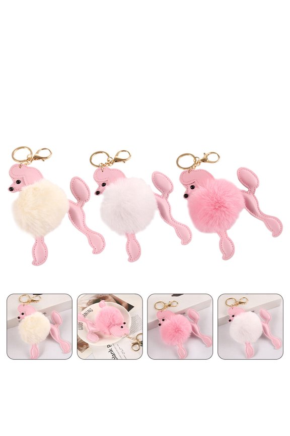 3Pcs Lithe and Comfortable Poodle Shape Key Chain Pendants for Backpack and Bag Decor