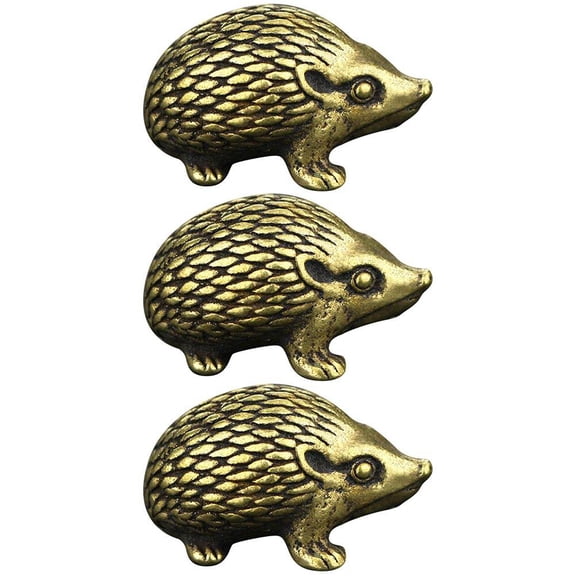 DEEPCRAFF 3Pcs Brass Hedgehog Model Ornament for Nature Inspired Decor
