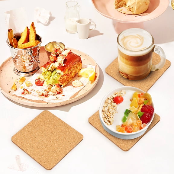 DEEPCRAFF 3Pcs Cork Coasters for Drinks Square Absorbent Heat Resistant Cup Mats Khaki for Home and Office