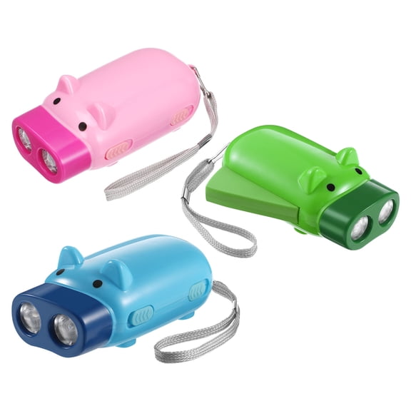 DEEPCRAFF 3Pcs Portable Pig Pattern Flashlight Hand Press Torch Assorted Color Lightweight