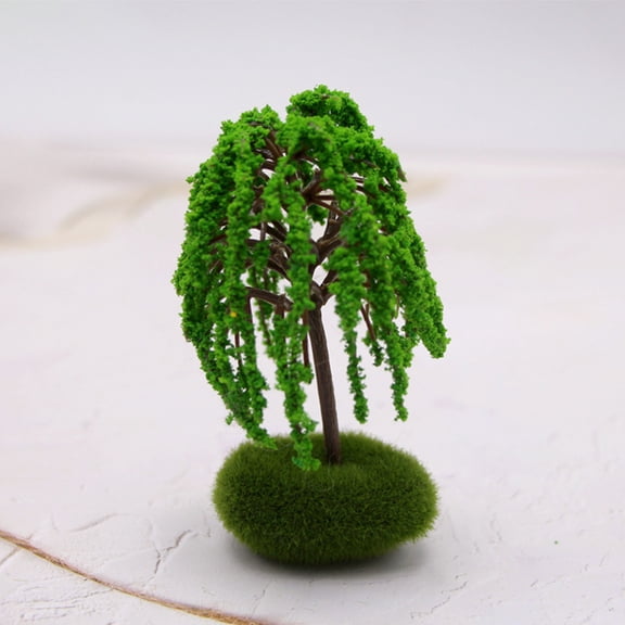 DEEPCRAFF 3pcs Tree Figurines Miniature Street Trees Green Plastic for Desk Living Room Model Enhancement