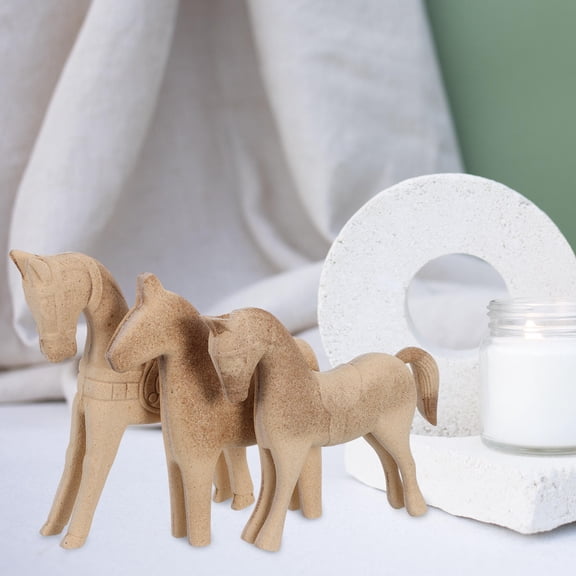 DEEPCRAFF Set of 3 Hand Carved Wooden Horse Figurines Beige Unfinished Paintable Farm Animal Decorations