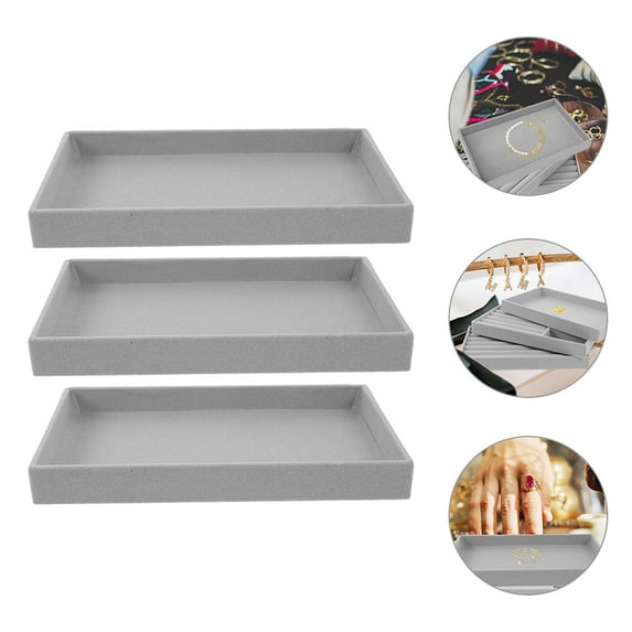 DEEPCRAFF 3-Piece Reusable Grey Jewelry Organizer , Stackable Storage for Tabletop and Drawer Use
