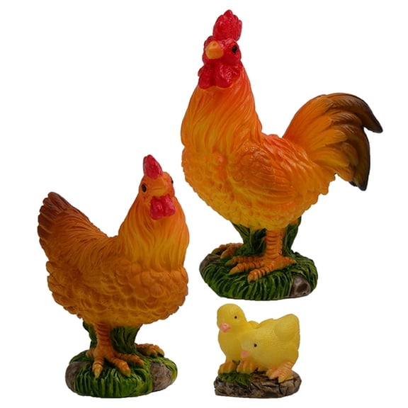 DEEPCRAFF 3-Piece Small Resin Chicken Figurines for Garden, Office Desk, and Home Decor Ornaments Set