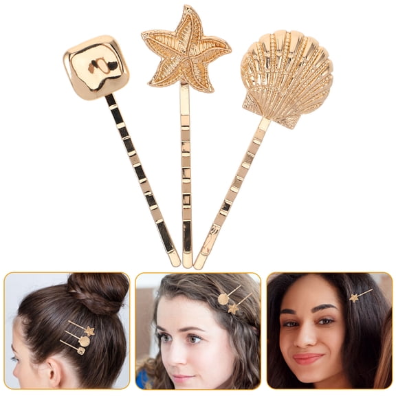 DEEPCRAFF 3-Pack Beach Hair Clips Shell Design Alloy Barrettes Stylish Multifunctional Hair Accessories