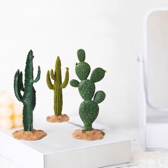 DEEPCRAFF 3Pcs Fake Cactus Figurines Assorted Color for Indoor Home Office Tabletop Decoration