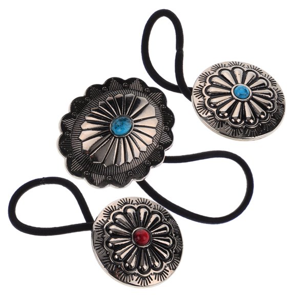 DEEPCRAFF 3Pcs Elastic Hair Scrunchies Metal Ponytail Holders Vintage Style Assorted Colors