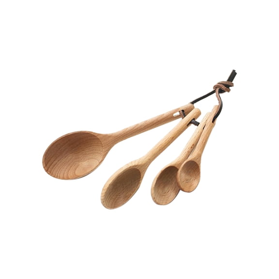 DEEPCRAFF 4Pcs Beechwood Measuring Spoons Set Khaki Color for Baking Tool with Removable Loop Storage