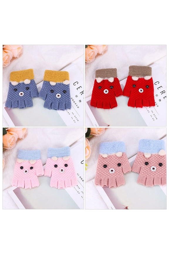 4-Pack Kids Cartoon Gloves Knitted Fabric for Childrens Writing and Outdoor Activities