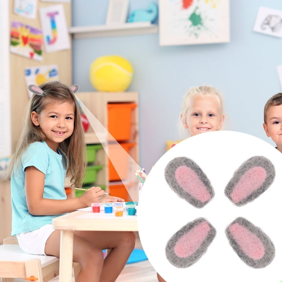 DEEPCRAFF 4-Pack Grey Felt Animal Ears Headbands with Wool Hair Clips for Crafting and Costume Accessories