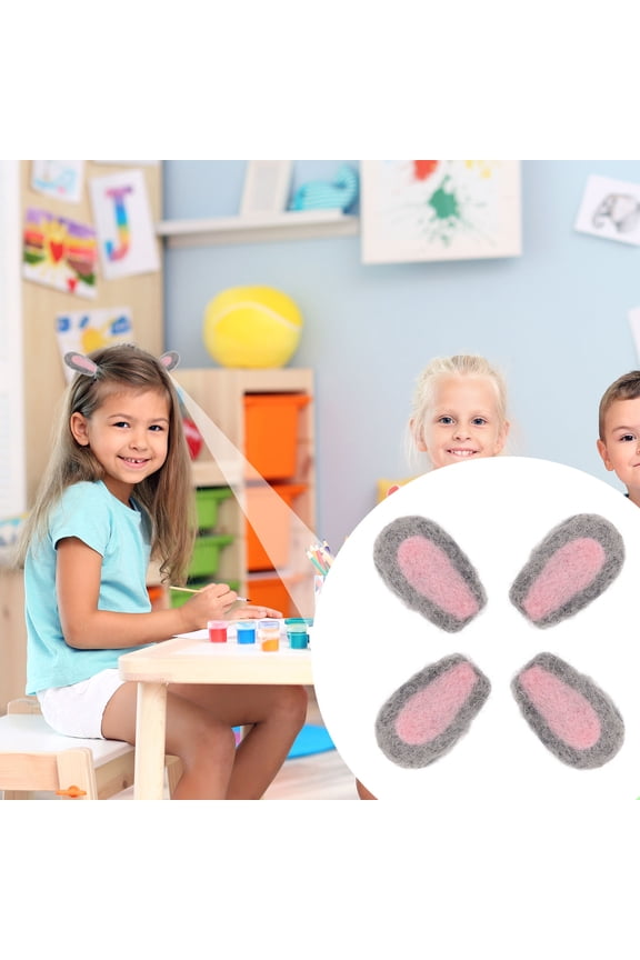 4-Pack Grey Felt Animal Ears Headbands with Wool Hair Clips for Crafting and Costume Accessories