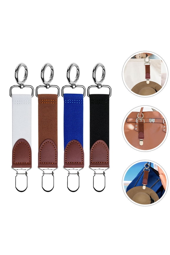 4Pcs Hat Clips for Hanging Sun Hats Men Women Rectangular Rubber Polyester Iron PU