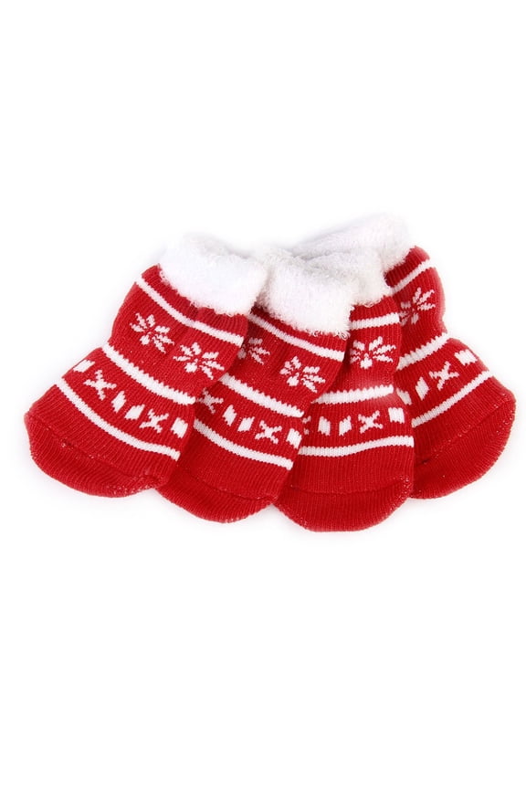 4Pcs Red Cat Socks Cotton with Rubber Antiskid Pattern for Safe Wear