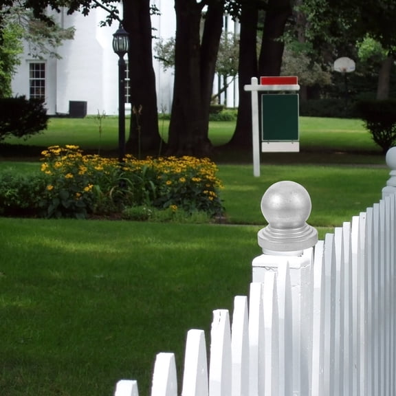 DEEPCRAFF 4Pcs Metal Fence Post Caps Plated Silver Ball Shape Covers for Porch Columns and Fences