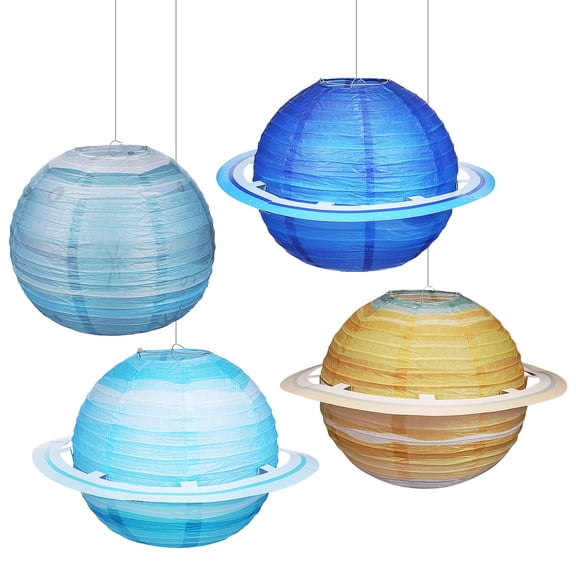 DEEPCRAFF Space Theme Decorations Planet Shaped Paper Lantern Dark Blue 4Pcs