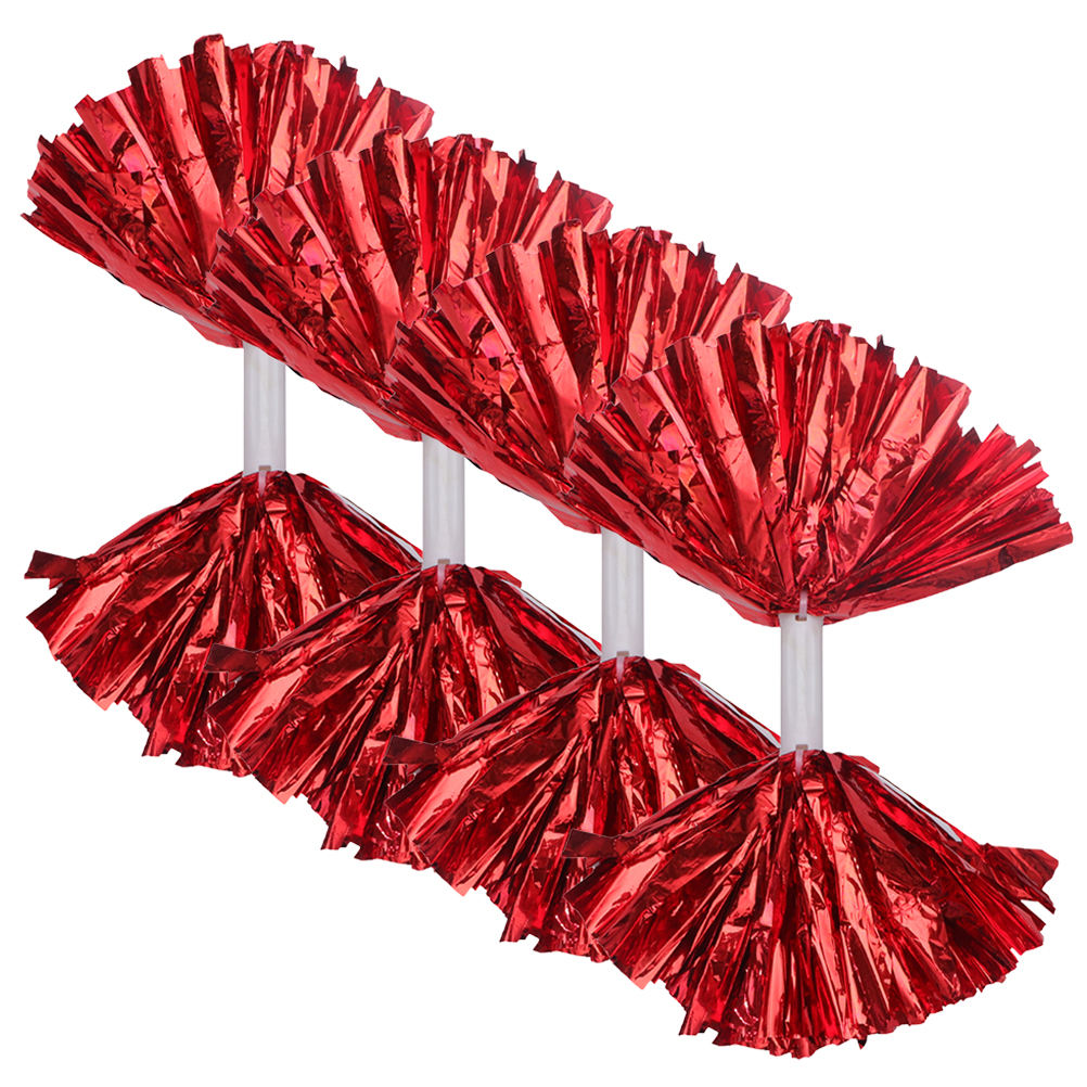 DEEPCRAFF 4-Pack Red Portable Cheerleading Pom Poms, Reusable Plastic Performance Props for Sports and Dance