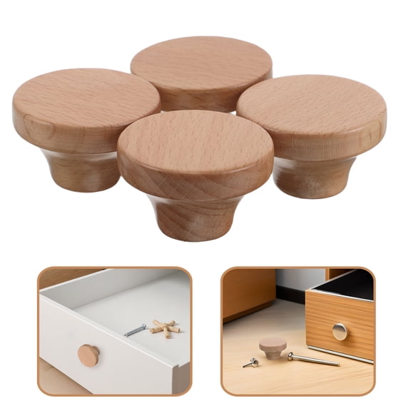 DEEPCRAFF 4-Pack Rustic Wood Round Cabinet Knobs Beige Drawer Pull Handles for Home Furniture Decor