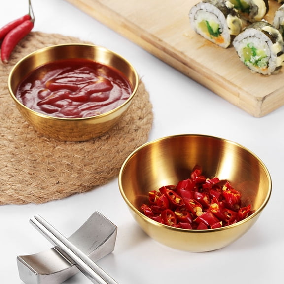 DEEPCRAFF Sauce Seasoning Plate Round Stainless Steel Golden 4Pcs 3.5x3.5in