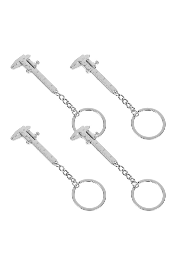Mini Tool Keychain Vernier Caliper Keychain Silver Zinc Alloy 4Pcs