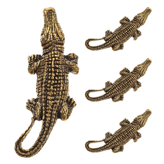 DEEPCRAFF 4Pcs Golden Brass Crocodile Statues Retro Small Alligator Figurines for Office Decoration