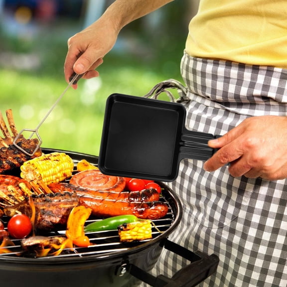 DEEPCRAFF Black Nonstick Grill Pan Set 4 Pieces Portable for Baking and Cooking Cheese Sandwiches