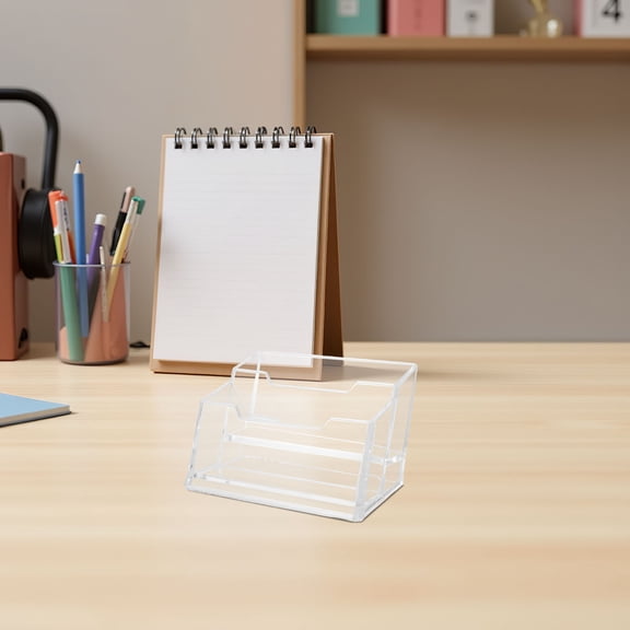 DEEPCRAFF 4 Pcs Card Holder Boxes, Transparent Desktop Organizer Case for Office Desk and Professional Storage