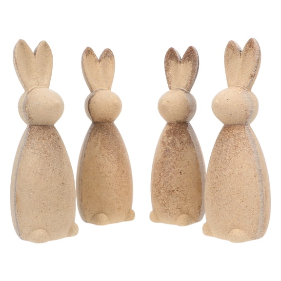 DEEPCRAFF Unpainted Wooden Bunnies Natural Wood Easter Craft Figures 4Pcs