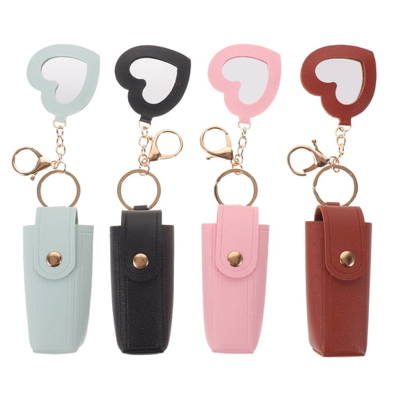 DEEPCRAFF 4Pcs Universal Lipstick Case with Mirror Portable Lip Gloss Holder Keychain