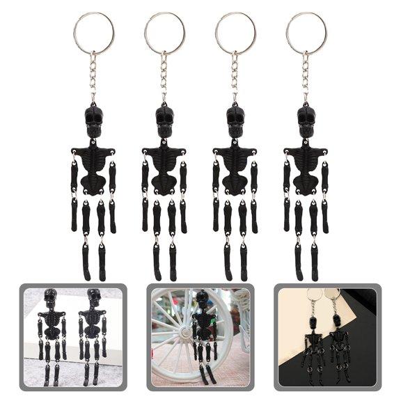 DEEPCRAFF Glowing Skull Keychain Black Metal Plastic for Bag Decor 4Pcs