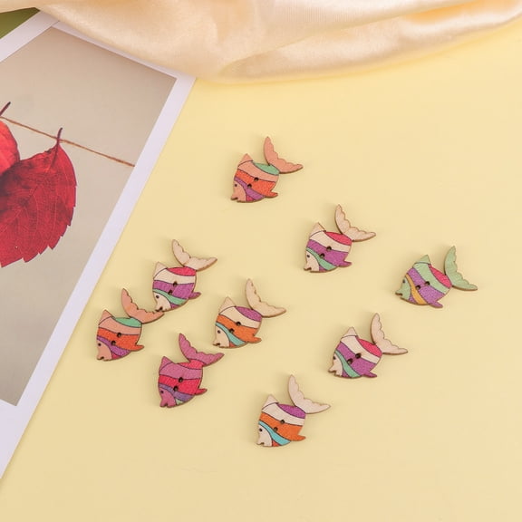 DEEPCRAFF 50 Assorted Color Plastic Colorful Painting Fish Pattern Buttons for DIY Craft Sewing and Scrapbooking 2 Holes