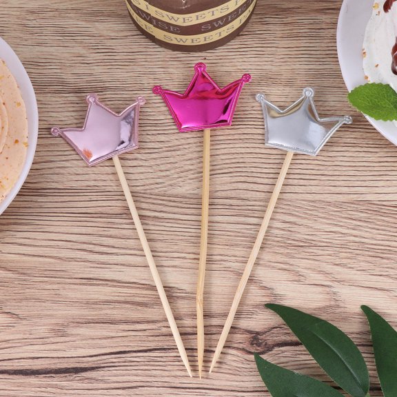 DEEPCRAFF 50Pcs Assorted Color Crown Cake Picks Creative PU Material Birthday Cupcake Decorations