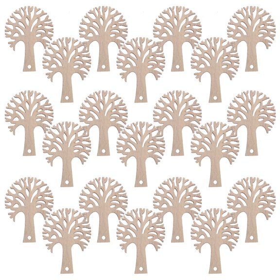 DEEPCRAFF 50Pcs Blank Wooden Tree Embellishments Light Brown Hollow Out Wood Slices for Craft Projects