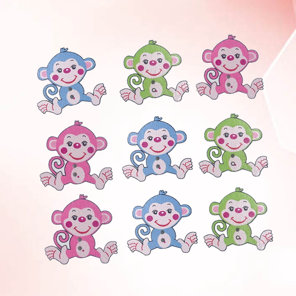 DEEPCRAFF 50Pcs DIY Wooden Buttons with Unique Monkey Pattern for ...