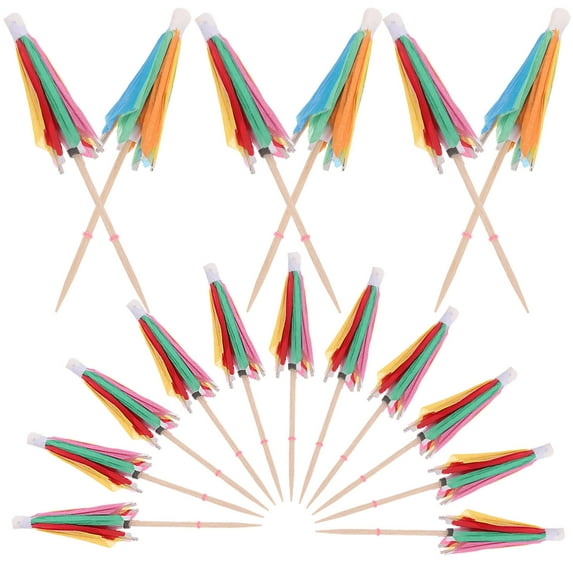 DEEPCRAFF 50Pcs Multi Color Wooden Paper Cocktail Umbrella Sticks For Luau Themes And Festivals
