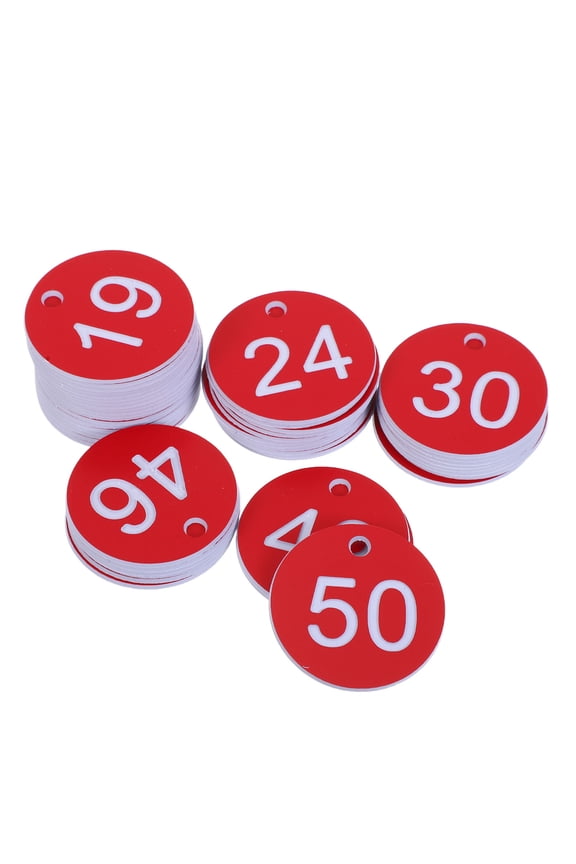 50Pcs Red Plastic Round Number Label Tags with Hanging Hole Reusable Multipurpose Key Tags