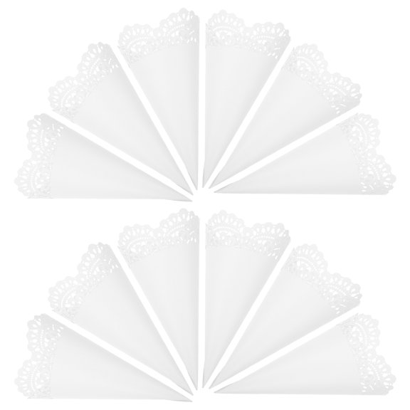 DEEPCRAFF 50Pcs Wedding Paper Cones with Hollow Floral Design in White for Confetti and Flower Petal Toss