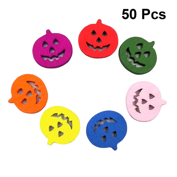 DEEPCRAFF 50Pcs Assorted Color Wooden Pumpkin Buttons Durable for Sewing Decoration and DIY Crafts