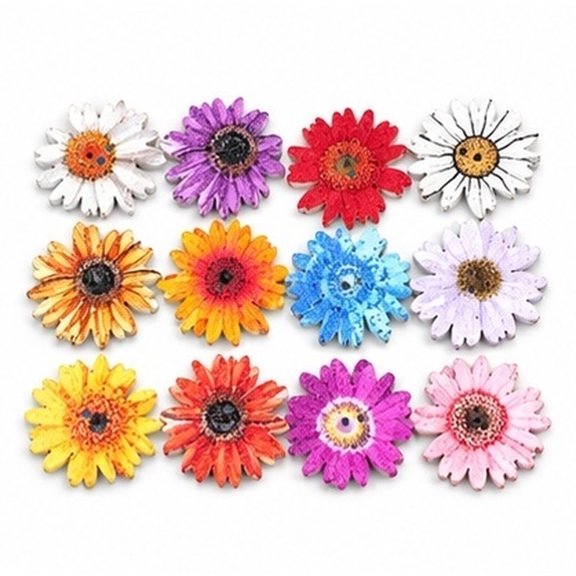 DEEPCRAFF 50pcs Daisy Wooden Buttons for Sewing and Knitting DIY Craft Projects