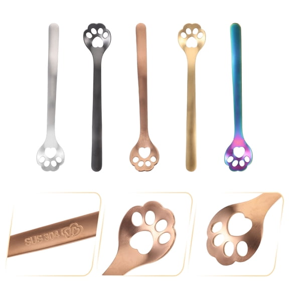 DEEPCRAFF 5Pcs Stainless Steel Kitchen Utensils Set Featuring Cat Paw Design for Coffee Cake and Dessert Serving