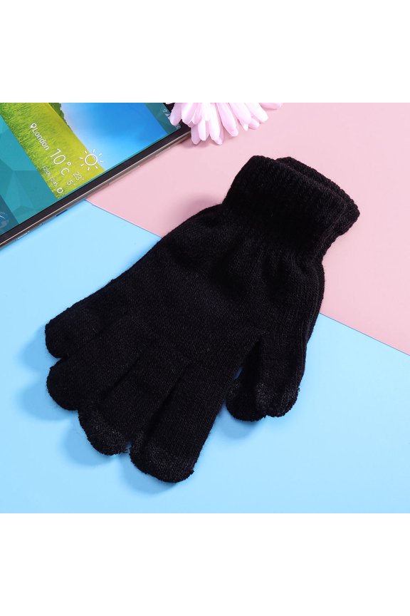 5Pairs Smartphone Compatible Winter Gloves Black Acrylic Comfortable Fit