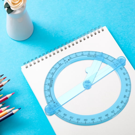 DEEPCRAFF Circular Protractor Blue Plastic 360 Degree Easy to Read Scale for Students 5Pcs