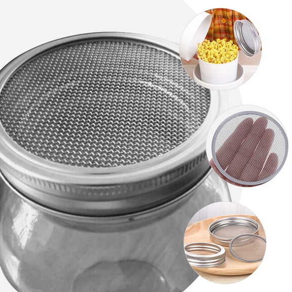 DEEPCRAFF 5Pcs Mason Jar Germination Caps Stainless Steel Sprouting Lids for Wide Mouth Jars Plated Silver