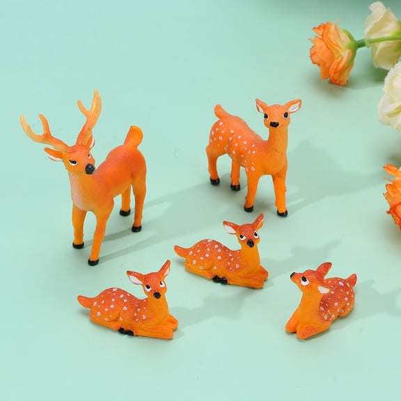 DEEPCRAFF 5-Piece Orange Deer Family Desktop Decoration Set Plastic Tabletop Ornament for Home and Office