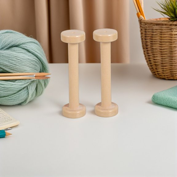 DEEPCRAFF 5Pcs Vintage Wooden Craft Spools Khaki Color Empty Bobbins for Ribbon Yarn and Twine