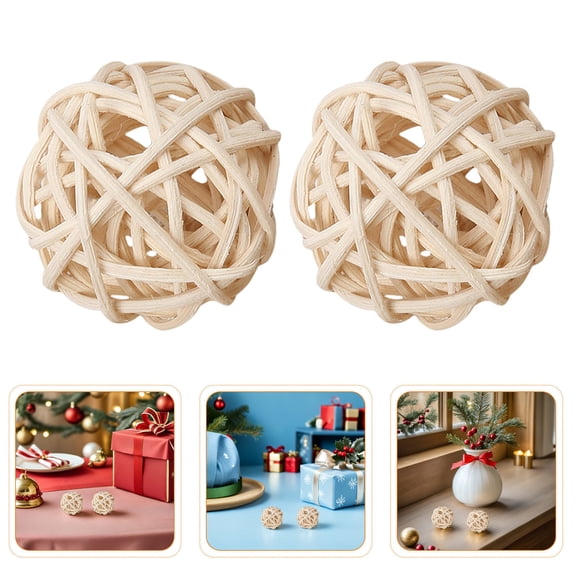 DEEPCRAFF 60Pcs Handcrafted Rattan Sphere Decor Beige Woven Balls for Rustic Party and Wedding Decorations