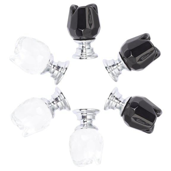 DEEPCRAFF 6Pcs Crystal Dresser Handles with Rose Flower Shape and Transparent Black Design