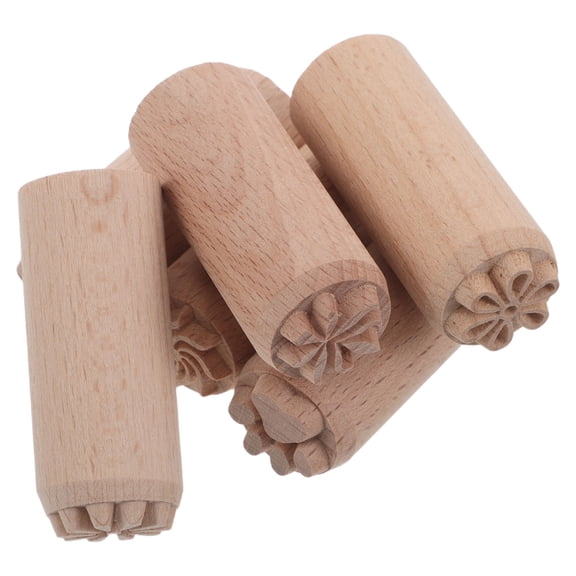 DEEPCRAFF 6-Pack Reusable Round Wooden Stamps for Pottery, Paper Crafts, Art Projects and Scrapbooking
